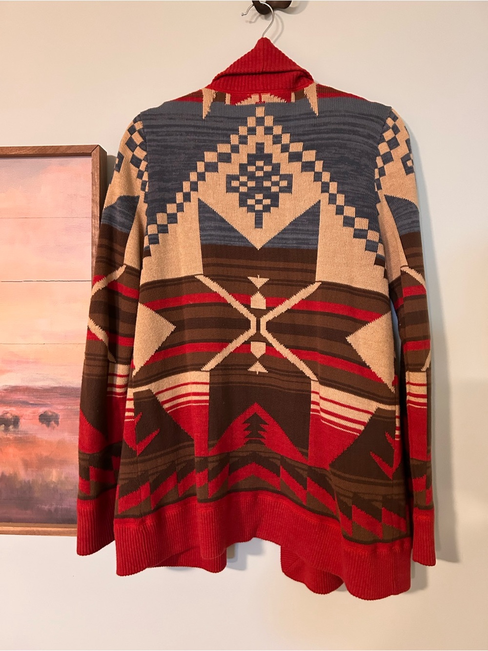 Ralph Lauren Red, Blue & Tan Knit Cardigan - Picture 2 of 3